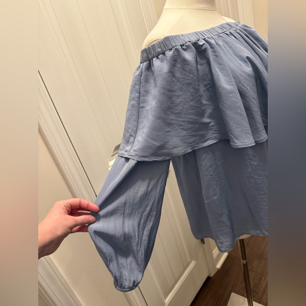 Elan Light Blue Off-Shoulder Blouse - Picture 6 of 15